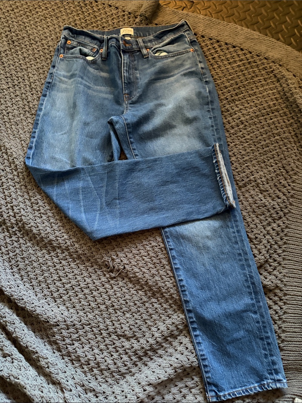 J. Crew High-Rise Straight Jeans in Medium Blue Wash